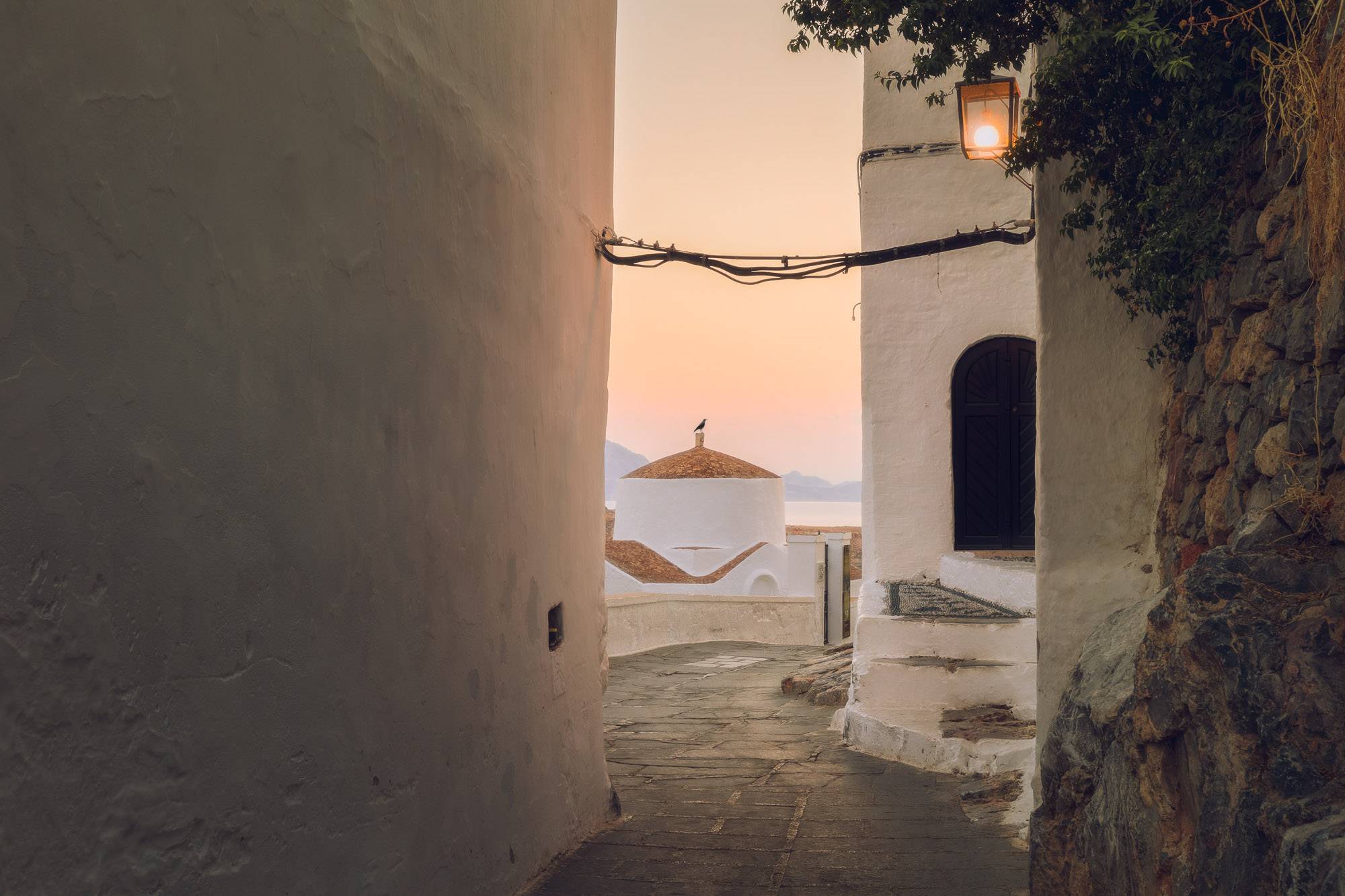 Perched On The Chapel At Dawn. Lindos Rhodes